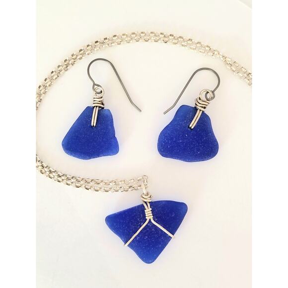 Seaglass Necklace Cobalt Blue Sea Glass Handmade Beach Sea Glass Sterling Silver - Picture 12 of 12